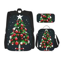 Bunte Schmetterling Muster Rucksack Schultasche Daypack Mit Lunchbox Und Federmäppchen 3 In 1 Schultaschen Set, Weihnachtsbaum, Einheitsgröße von KoNsev