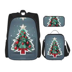 Bunte Schmetterling Muster Rucksack Schultasche Daypack Mit Lunchbox Und Federmäppchen 3 In 1 Schultaschen Set, Weihnachtsbaum und rote Kugel, EinheitsgröÃŸe von KoNsev