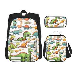 Cartoon Dinosaurier Bilder Rucksack Schultasche Daypack Mit Lunchbox Und Federmäppchen 3 In 1 Schultaschen Set, Cartoon Dinosaurier Bilder, EinheitsgröÃŸe von KoNsev