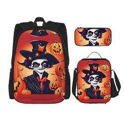 Frohe Weihnachten Rucksack Schultasche Daypack Mit Lunchbox Und Federmäppchen 3 In 1 Schultaschen Set, Happy Halloween, EinheitsgröÃŸe von KoNsev