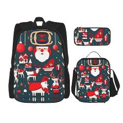 Frohe Weihnachten Rucksack Schultasche Daypack Mit Lunchbox Und Federmäppchen 3 In 1 Schultaschen Set, weihnachtsmotiv, Einheitsgröße von KoNsev