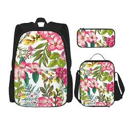 Gesunde Lebensmittel Rucksack Schultasche Daypack Mit Lunchbox Und Federmäppchen 3 In 1 Schultaschen Set, Hibiskusblüten, EinheitsgröÃŸe von KoNsev