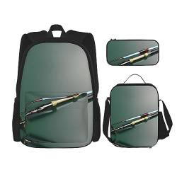 Goldrose Rucksack Schultasche Daypack Mit Lunchbox Und Federmäppchen 3 In 1 Schultaschen Set, Angelruten, EinheitsgröÃŸe von KoNsev