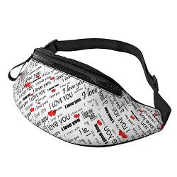 I Love You Words with Hearts Fashion Sling Purse Shoulder Bag Fanny Pack Causal Chest Bum Bag Backpack for Workout Traveling Running, Schwarz , Einheitsgröße von KoNsev