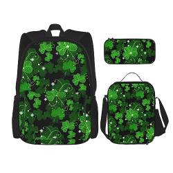 KoNsev 3-teiliges Rucksack-Set, St. Patricks Day Blätter, bedrucktes Rucksack-Set mit Lunch-Tasche, Federmäppchen von KoNsev