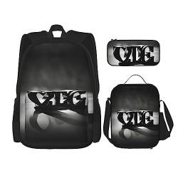 KoNsev Bedruckter Rucksack, 3-teiliges Set, für Reisen, Wandern, leicht, Laptop, Federmäppchen, isolierte Lunchtasche für Damen, schöne rosa Flamingos, Love Schriftart, Einheitsgröße von KoNsev