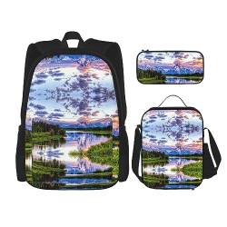 KoNsev Bedrucktes Büchertaschen-Set für Grundschule, 3-teiliges Schulranzen mit Lunch-Tasche, Federmäppchen, Grand Teton National Park, Grand Teton Nationalpark, Einheitsgröße von KoNsev