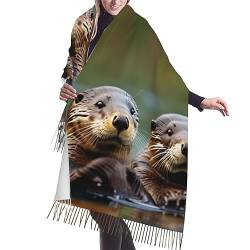 KoNsev Damen-Schal mit Eulen auf Baumzweigen und Kunstdruck, Quaste, weiches Kaschmir, warm, große Decke, Otter, Einheitsgröße von KoNsev