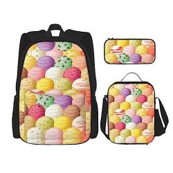 KoNsev Hunter Rucksack mit Blumenblättern, Grün, mit Brotdose und Federmäppchen, 3-in-1-Schulranzen-Set, ice cream, Einheitsgröße von KoNsev