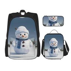 KoNsev Niedlicher Seesterne Rucksack Schultasche Daypack mit Lunchbox und Federmäppchen 3 in 1 Schultaschen Set, Niedlicher Schneemann Parrern, Einheitsgröße von KoNsev