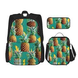 KoNsev Schwarz und Weiß Muster Rucksack Schultasche Daypack mit Lunchbox und Federmäppchen 3 in 1 Schultaschen Set, Psych Ananas Zitate, Einheitsgröße von KoNsev