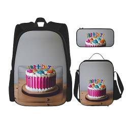 London Red Telephone Boot Rucksack Schultasche Daypack mit Lunchbox und Federmäppchen 3 in 1 Schultaschen Set, Happy Birthday Cake, EinheitsgröÃŸe von KoNsev