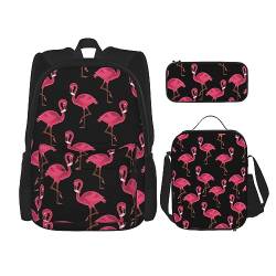 Love Paris Turm Fahrrad Herz Rucksack Schultasche Daypack Mit Lunchbox Und Federmäppchen 3 In 1 Schultaschen Set, Schöne rosa Flamingos, EinheitsgröÃŸe von KoNsev