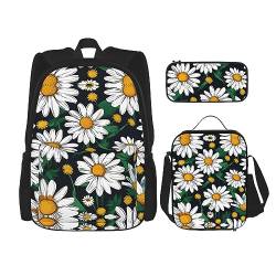 Lustige Katzen Vögel Und Blumen Rucksack Schultasche Daypack Mit Lunchbox Und Federmäppchen 3 In 1 Schultaschen Set, Blumen Blumen Gänseblümchen, EinheitsgröÃŸe von KoNsev