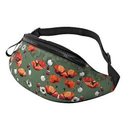 Mohnblumen-Muster Mode Sling Geldbörse Schultertasche Bauchtasche Bauchtasche Causal Brust Bauchtasche Rucksack für Workout Reisen Laufen, Schwarz , Einheitsgröße von KoNsev