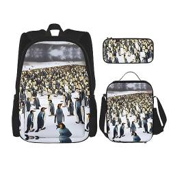 Pinguine im Schnee Rucksack Schultasche Daypack mit Lunchbox und Federmäppchen 3 in 1 Schultaschen Set, Pinguine im Schnee, EinheitsgröÃŸe von KoNsev