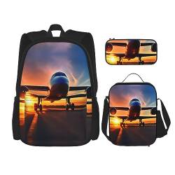 Weihnachtsschneemann Rucksack Schultasche Daypack Mit Lunchbox Und Federmäppchen 3 In 1 Schultaschen Set, Flugzeug Sonnenuntergang Himmel, EinheitsgröÃŸe von KoNsev