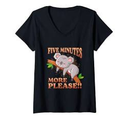 Damen Five Minutes More Please Lustige Sprüche Pyjama Nachthemd T-Shirt mit V-Ausschnitt von Koala Schlafanzug Schlafen Träumen Morgenmuffel