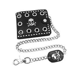 Coole Punk-Gothic-Western-Totenkopf-Clutch-Geldbörsen aus Leder mit Kette für Herren von Kobeleen