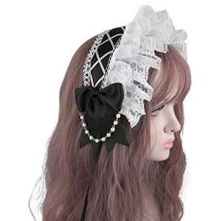 Gekräuseltes Spitzen-Stirnband im japanischen Stil, überkreuztes Band, Schleife, Dienstmädchen-Haarband, Perlenkette, Cosplay-Haar-Accessoire von Kobeleen