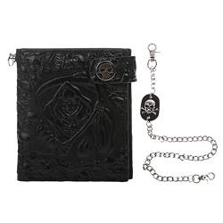 Kobeleen Vintage Totenkopf-Leder-Geldbörse mit Anti-Diebstahl-Kette für Herren, Bifold-ID-Kreditkarte von Kobeleen