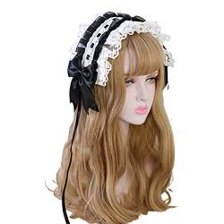 Rüschen-Stirnband, süße Stern-Stickerei, Spitzenband, Schleife, Haarband mit Haarnadeln, Anime-Maid-Cosplay-Kopfschmuck von Kobeleen