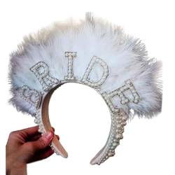 Temperament-Feder-Form-Stirnband mit weißen Perlen-Dekoren, einzigartiger Haarreifen, Braut-Frau-Hochzeitszeremonie-Stirnband von Kobeleen
