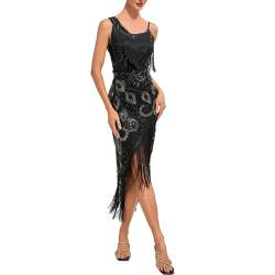 20er Jahre Kostüm Damen Lang Karneval Abendkleider 20er Jahre Kostüm Eng V Ausschnitt Party Glitzerkleid 20er Jahre Kleid Sexy mit Fransen Eng Silvester Charleston Kleid Pailettenkleider von Kobilee