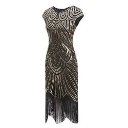 Abendkleider Damen Midi Sexy Party Karneval Party Kleider Glitzerkleid Eng ohne Ärmeln mit Fransen 20er Jahre Kleid Eng Rundhals Silvester Glitzer Charleston Kleid Pailettenkleider von Kobilee