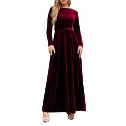 Damen Samtkleider Velvet für Hochzeit Curvy Festliche Kleider Ballkleider Lang Damen Kleid Große Größen mit Cocktailkleid Abendkleider Langarm V Ausschnitt Elegant Festliche Kleider von Kobilee