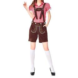 Damen Set Hose und Oberteil Elegant Vintage mit Träger Karneval Kostüm Lederhose 3 Teilig Oktoberfest Günstig Festival Outfit Latzhose Kariert Bayerische Trachtenlederhosen Trachtenhose von Kobilee