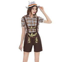 Damen Trachtenhose 50 Kariert Günstig Oktoberfest Karneval Kostüm Lederhose mit Bluse 3 Teilig Bayerische Festival Outfit mit Träger Vintage Traditionelle Latzhose Trachtenlederhosen von Kobilee