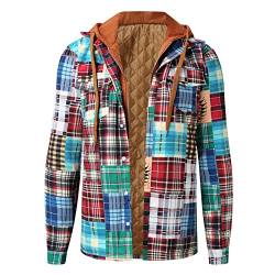 Flanell Hemdjacke Herren Gefüttert mit Kapuze Flanellhemd Freizeithemden Outdoor Karierte Regular Fit Fleecejacke Karohemd Warm Hemd Jacke Reißverschluss Langarm Arbeitsjacke Winterjacke 2024 von Kobilee