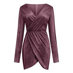 Glitzerkleid Damen Partykleid 48 Faschings V Ausschnitt Silvester Kleid Kleider Curvy Elegant mit Ärmeln Mini Pailettenkleider Abschlussballkleid Schlitz One Shoulder Kleid mit Pailletten von Kobilee