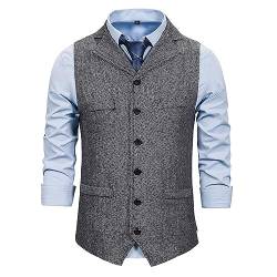 Herren Gilet Sportlich Große Größen Ärmellose Slim Fit Gilet Vintage Weste Sakko Modern Elegant Business Anzugwesten Herrenweste V-Ausschnitt Outdoor Hochzeit Formale Western Anzugweste von Kobilee