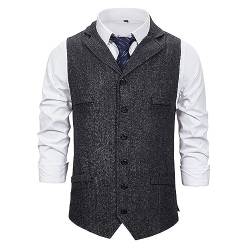 Herren Gilet Sportlich Große Größen Ärmellose Slim Fit Gilet Vintage Weste Sakko Modern Elegant Business Anzugwesten Herrenweste V-Ausschnitt Outdoor Hochzeit Formale Western Anzugweste von Kobilee