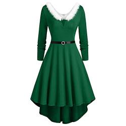 Kleid Festlich Damen 48 Große Größen Plüsch Langarm 50er Jahre Kleider Weihnachtskleider Midi A Linien Elegant Weihnachtskleid Abendkleider Retro Sexy Schnüren Gebundene Taille Cocktailkleid von Kobilee