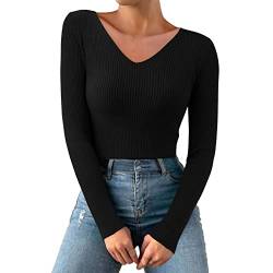 Kobilee Party Oberteil Damen Curvy Langarm Curvy Blusen Party Outfit Party Oberteil Unterziehrolli Frühling Vintage Eng Sexy Oberteil Rippshirt Clubwear Winter Schwarz Crop Tops Strickpullover von Kobilee