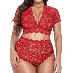 Kobilee Sexy Outfit für Damen Push Up Ouvert Große Größen Reizwäsche Offener Schritt Babydoll Erotisch Nachtwäsche Dessous Curvy Body Rot Negligee Sexy Unterwäsche Frauen Spitze 2023 von Kobilee