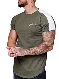 Koburas Herren T-Shirt Kurzarm Rundhals Seitenstreifen Oversize Tee Modell 2163 Grün S von Koburas