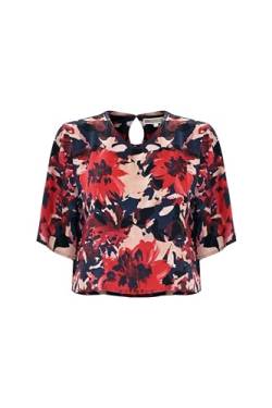 Kocca Beatriz Damen-Bluse mit Blumenmuster mit Dreiviertelärmeln, rot, Medium von Kocca
