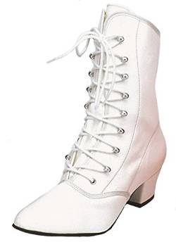 Kochmann Karneval Stiefel Cancan Tanzstiefel Leder geschnürt 4 cm Absatz Weiss 40 von Kochmann