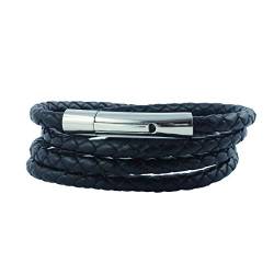 König Design Lederkette Lederband Leder-Armband 4 mm Herren Halskette schwarz 70 cm lang mit Hebeldruck Verschluss Silber geflochten von König Design