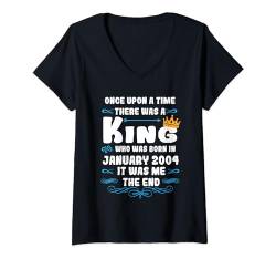 Damen Es war einmal ein König. Januar 2004 Geburtstag T-Shirt mit V-Ausschnitt von König Mann Geburtstag Junge