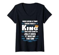 Damen Es war einmal ein König. Juli 2001 Geburtstag T-Shirt mit V-Ausschnitt von König Mann Geburtstag Junge