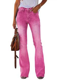 Koinshha Damen Hohe Taille Bootcut Flare Jeans Stretch Glockenhose mit weitem Bein Denim Hose Größe 37-42, Rosa, 38 von Koinshha