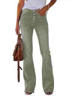 Koinshha Damen Jeans mit hoher Taille, Boyfriend-Jeans, Stretch, ausgestellt, leger, Bootcut-Denim-Hose, Grün (Army Green), 38 von Koinshha