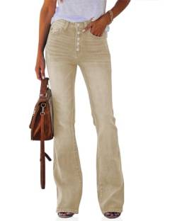 Koinshha Damen Jeans mit hoher Taille, Boyfriend-Stretch, ausgestellt, lässig, Bootcut, Khaki, 40 von Koinshha