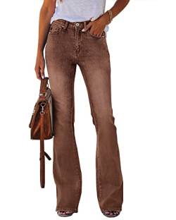 Koinshha Damen Jeans mit hoher Taille, Stretch, Boyfriend-Stil, Bootcut, Braun, 44 von Koinshha