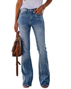Koinshha Damen Jeans mit hoher Taille, ausgestellt, Stretch, Boyfriend-Bootcut, lässige Denim-Hose, Hell, blau, 40 Kurz von Koinshha